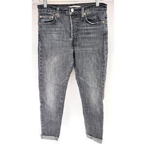 Levi's Wedgie Skinny Jeans Distressed Hem Black Wash Denim Women's Size 29